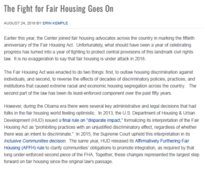 Image showing Blog post about fair housing. Click to read PDF.