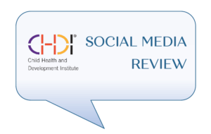 Graphic showing a Speech text box containing the words, "CHDI Social Media Review"